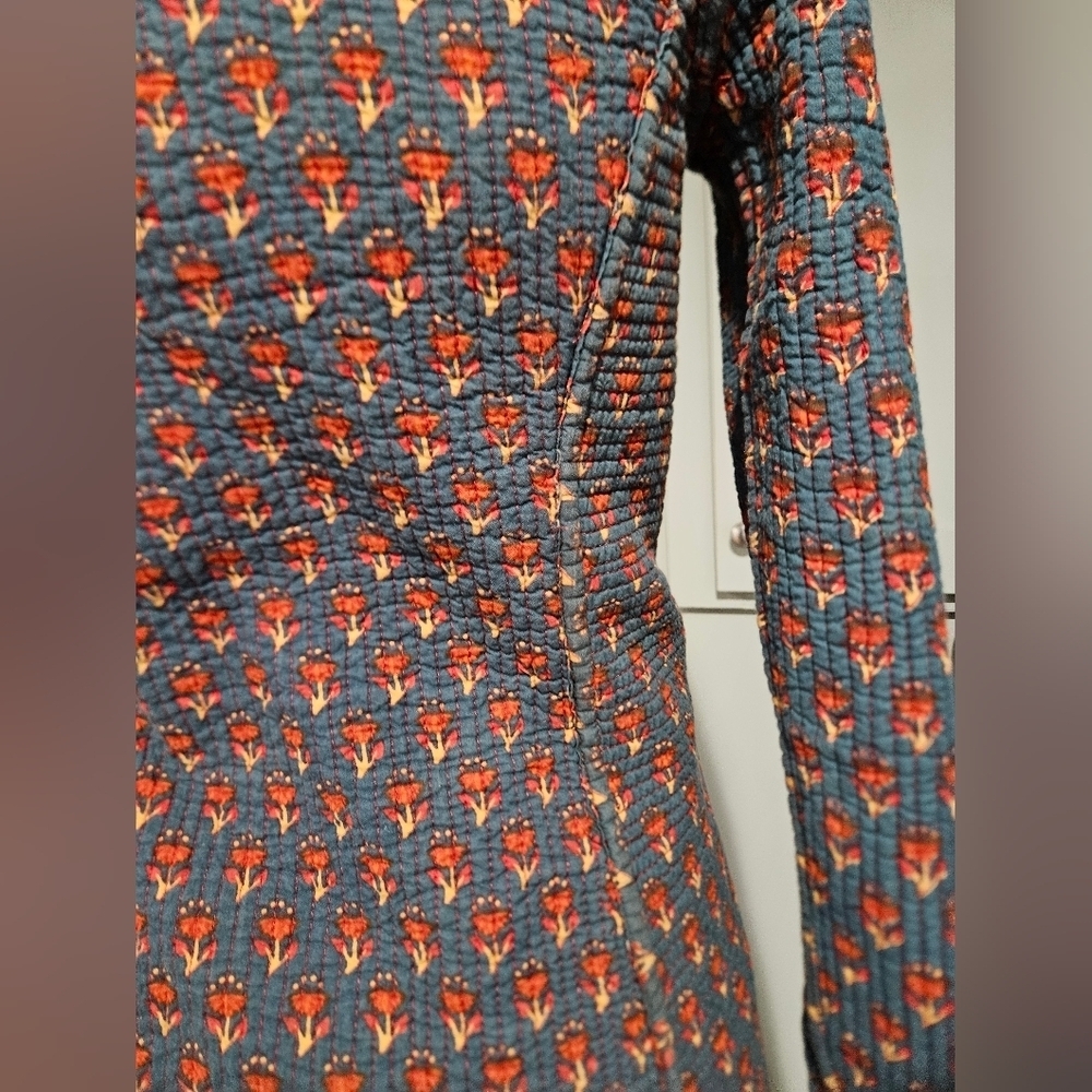 Vintage Reversible Quilted Folk Print Longline Jacket. Red/Teal Floral. XS/S - Picture 11 of 16